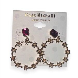 Issac Mizrahi || NWT || Gold Tone Bejeweled Ruby Hoops